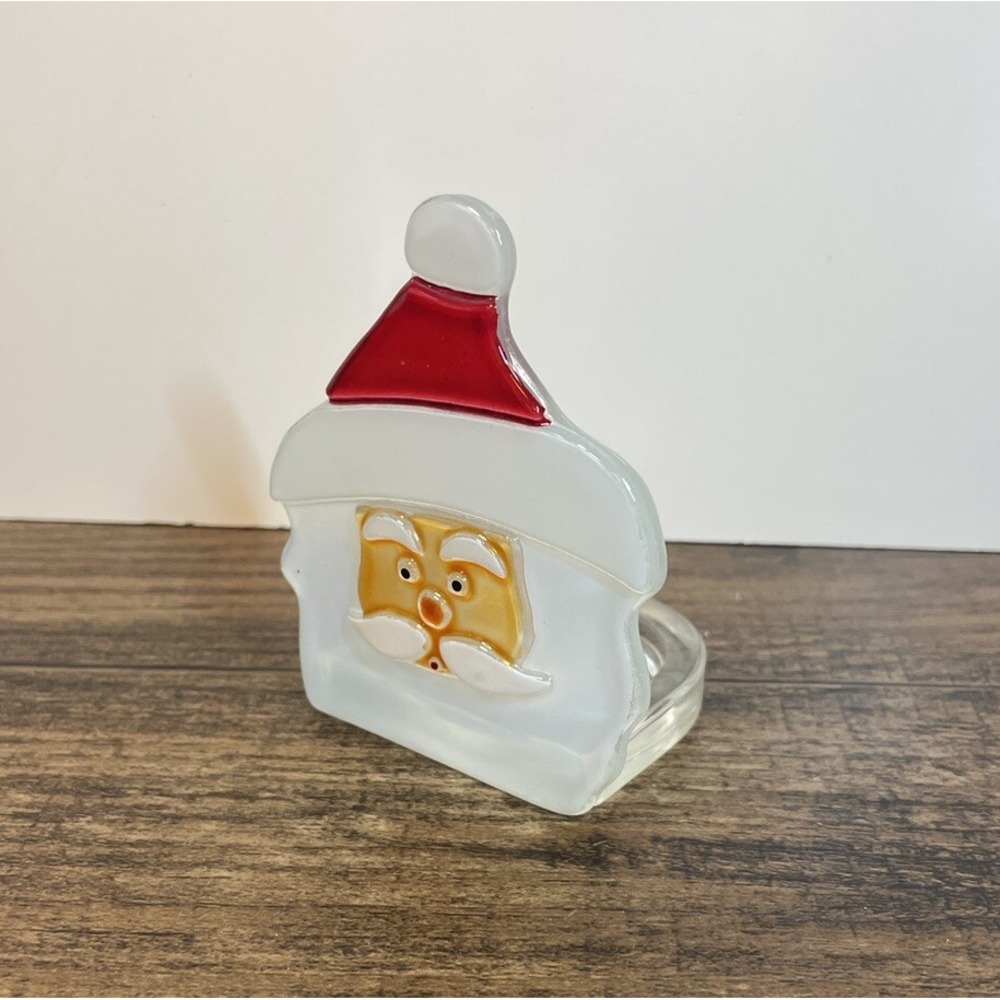 Vintage Santa 3.5" Stained Glass Candle Votive Christmas Holder